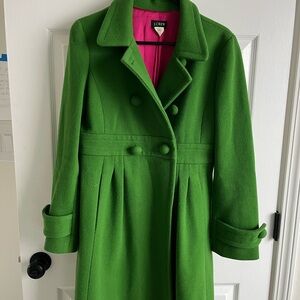 J. Crew Bright Green Pea Coat with Pink Lining